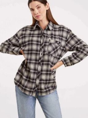 Nuuds Boyfriend Flannel Plaid Shirt Large Cotton